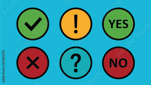 Yes no question mark exclamation point check mark cross design