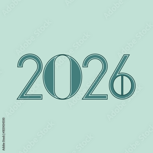 Bold artistic year 2026 numerals in elegant teal design, perfect for modern new year announcements and future planning graphics.