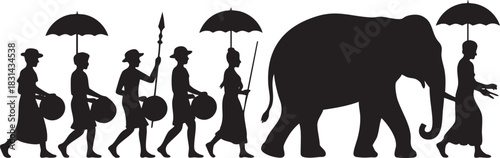 Procession with Elephant Silhouettes Representing a Rich and Ancient Cultural Tradition