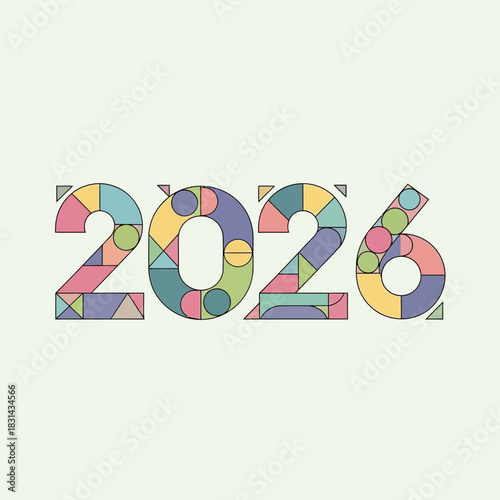 Vibrant geometric 2026 numbers celebrate future possibilities with modern, playful design and pastel color palette, perfect for celebratory themes