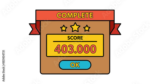 Game complete screen with score and stars game ui achievement