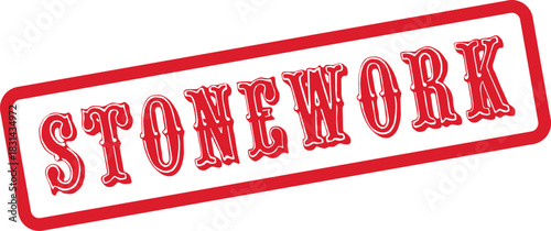 Official Stonework Mark in Red Rubber Stamp Style with Grungy Vintage Impression