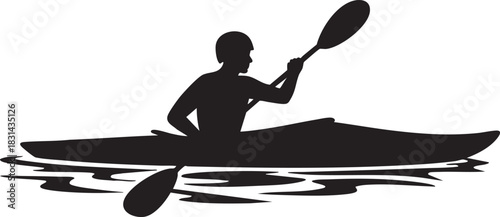 Silhouette of a person kayaking on the water surface outdoors