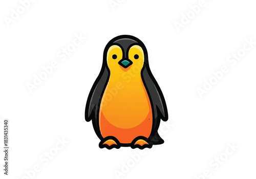 Cute Cartoon Penguin Standing Upright with Bright Orange Belly.