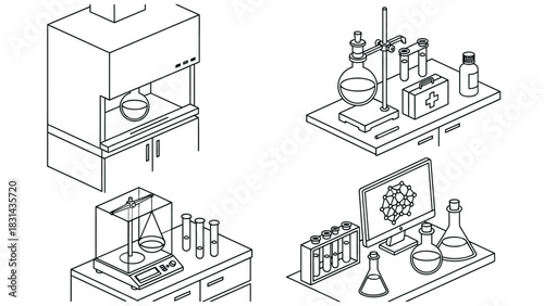Laboratory equipment science research chemistry lab illustration