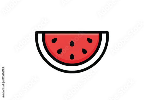 Watermelon slice illustration with black outline and red juicy flesh.