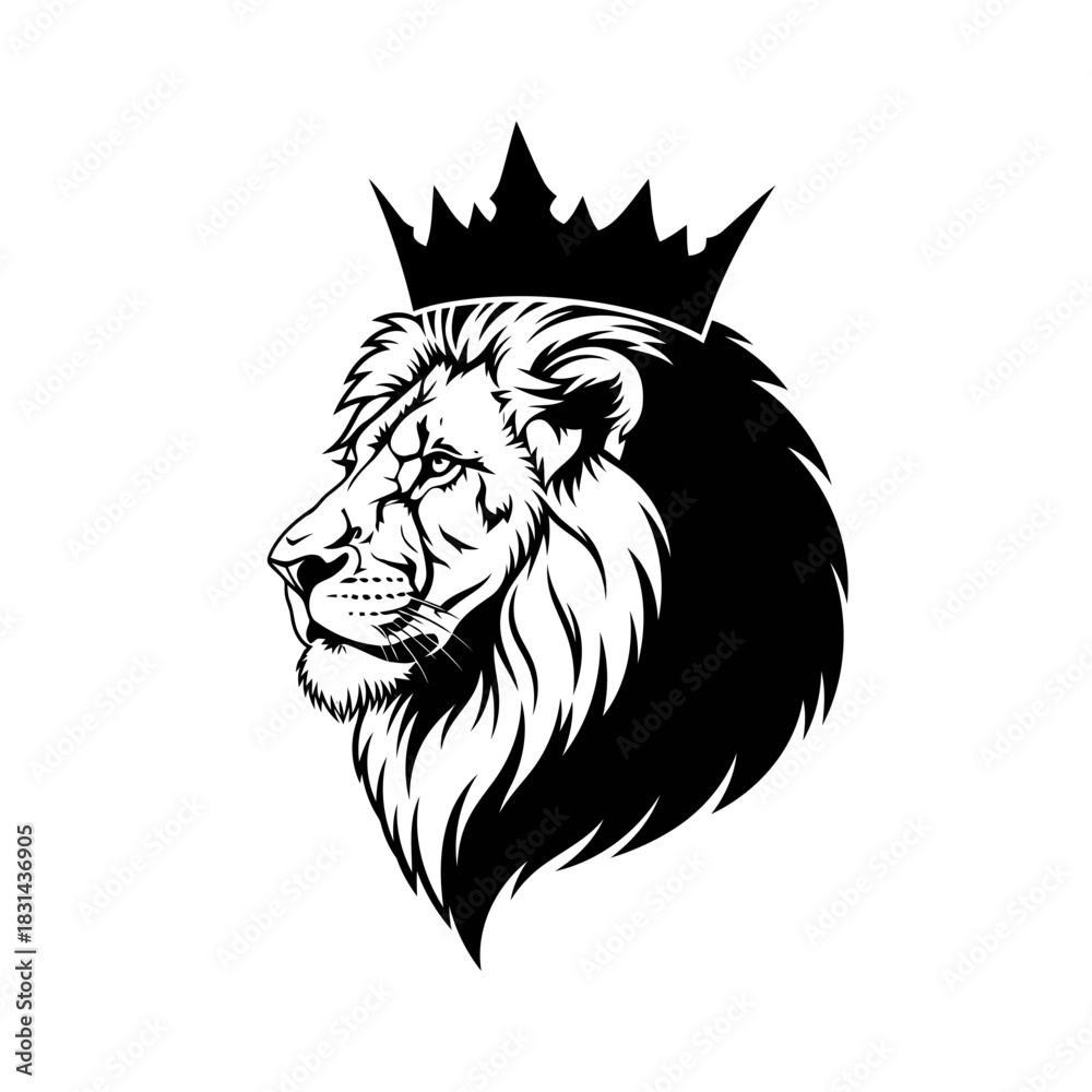 Fototapeta premium Monochrome lion head crown vector emblem for business branding