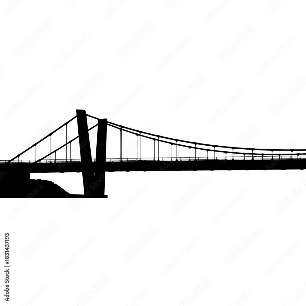 Fototapeta premium Minimalist suspension bridge silhouette vector for infrastructure branding