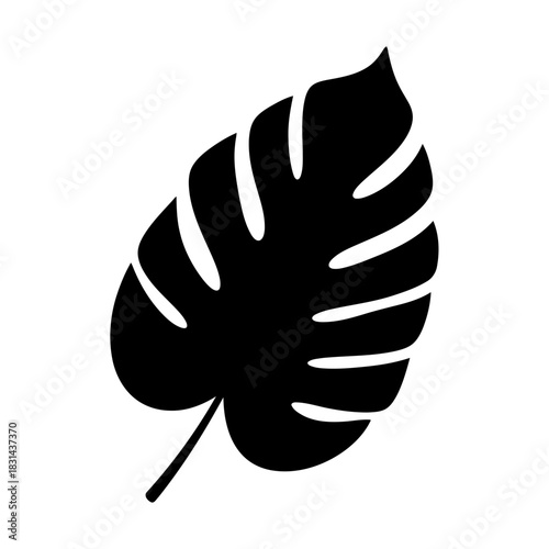 Black monstera deliciosa leaf silhouette vector for tropical branding