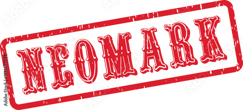 Distressed red NEOMARK stamp featuring a vintage grunge texture for official branding and labeling