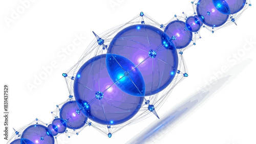 Stunning interconnected sphere network, showcasing modern technology and complex data visualization for innovative concepts and scientific research projects