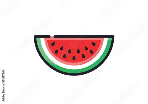 Vibrant Watermelon Slice Icon with Bold Outline.