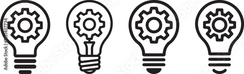 Lightbulb gear cogwheel icons representing ideas and innovation