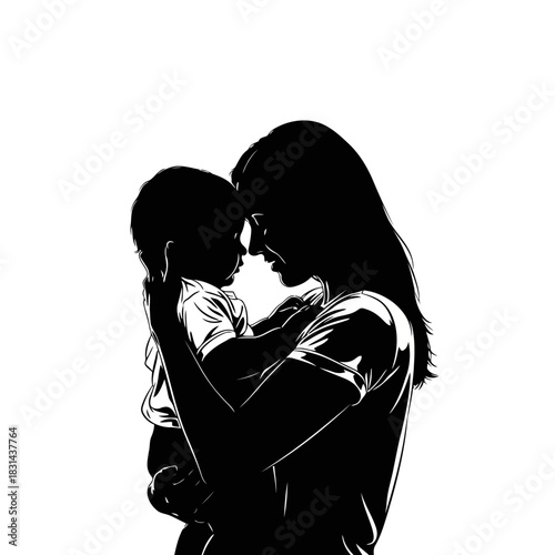 Mother embracing infant silhouette for maternal health branding