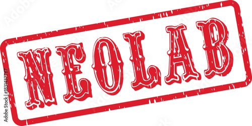 NEOLAB Red Rectangular Rubber Stamp Design with Distressed Grungy Texture for Scientific Project