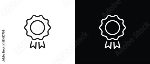 Approval icon, certified medal symbol in line style, Approved or certified badge medal symbol. Approved quality sign, vector illustration in transparent and black background. Editable stroke