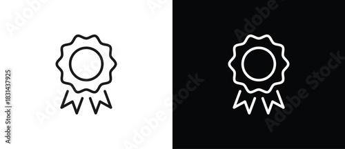 Approval icon, certified medal symbol in line style, Approved or certified badge medal symbol. Approved quality sign, vector illustration in transparent and black background. Editable stroke