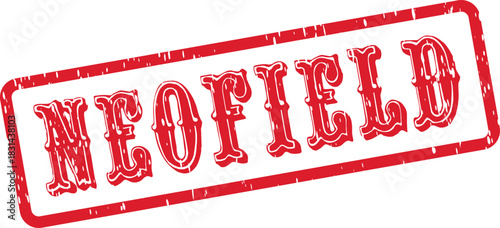 NEOFIELD Red Rectangular Rubber Stamp Design with Distressed Grungy Texture for Official Mark