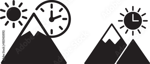 Mountain time and sunshine icons graphic