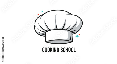 Stylized illustration of a chef's hat with the text 'cooking school' below it.