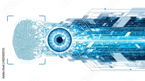 Secure biometric identification system with fingerprint and eye scan technology, a futuristic concept for security solutions and access control systems