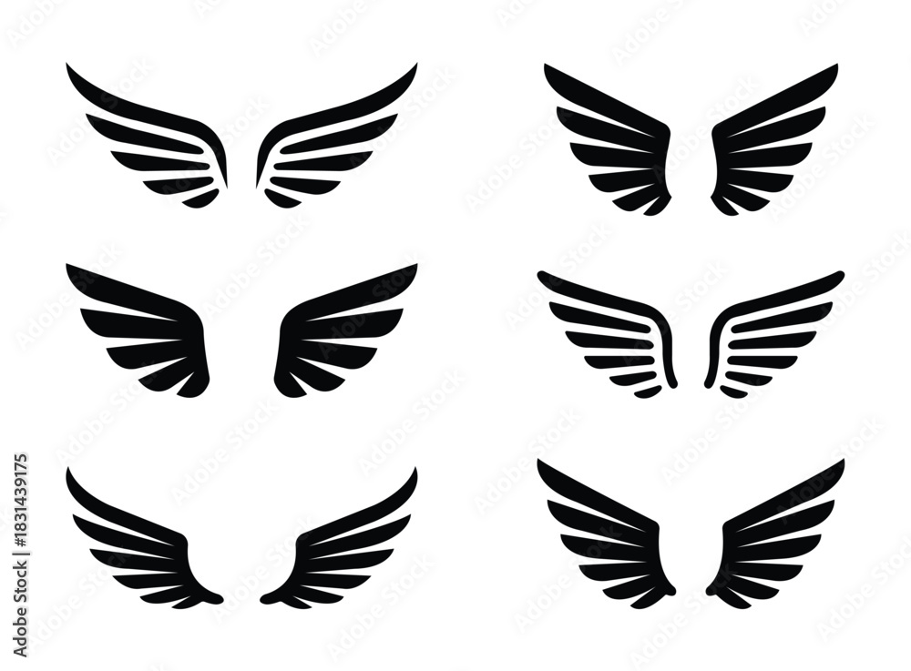Fototapeta premium Set of wings in simple flat design with a minimalist style and creative vector