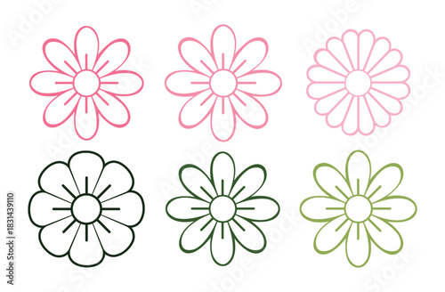 Variety of outlined flower vector icons simplistic and elegant blossoms designs for decoration