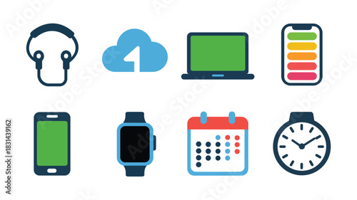 Set of electronics and technology devices icons isolated on a white vector