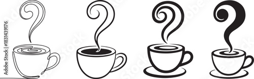 Simple outline drawings of steaming coffee cups