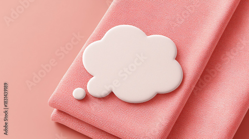A white cloud with a thought bubble on a red cloth