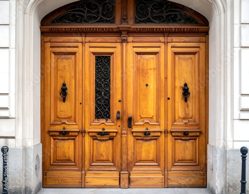 Large ornate wooden double doors of a grand building