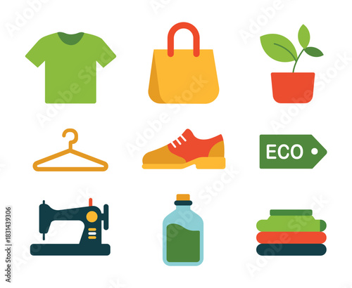 Eco friendly lifestyle vector icons for sustainable living and environmental care