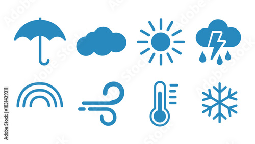 Weather icons set for forecast application in blue color vector design