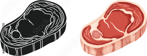 A visual comparison of a raw steak black outline and colored version