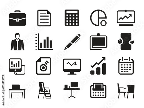 Business and finance simple line icons set on white background exact 100 characters