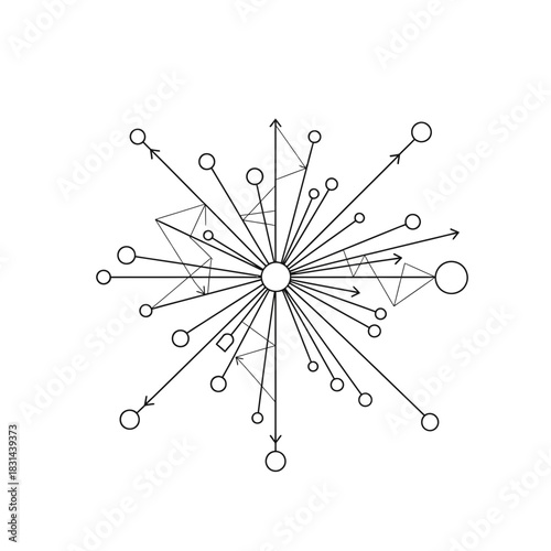 Dynamic abstract network of interconnected nodes and radiating lines symbolizing growth, data flow, and expansion in a modern conceptual design.