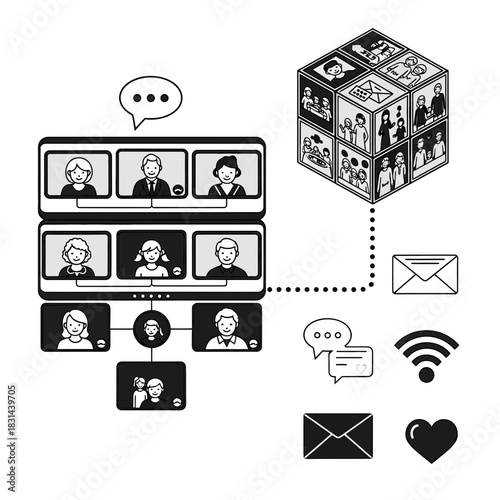 Dynamic team collaborating seamlessly online, sharing ideas and connecting globally for ultimate project success and communication.