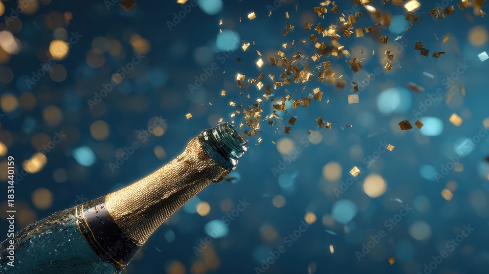 Obraz premium Celebration of New Year with Champagne and Confetti
