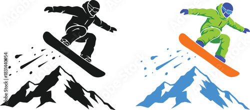 Snowboarders in action a dynamic illustration of winter sports and freestyle jumps
