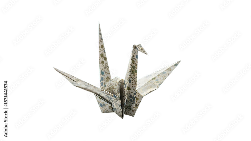 Obraz premium Handmade traditional Japanese origami paper crane art symbolizing peace hope luck isolated on transparent background