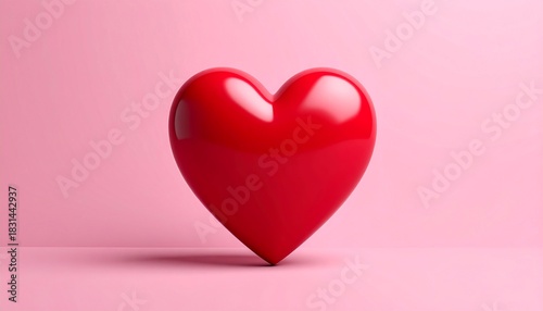 Glossy red heart on pink background. (1)