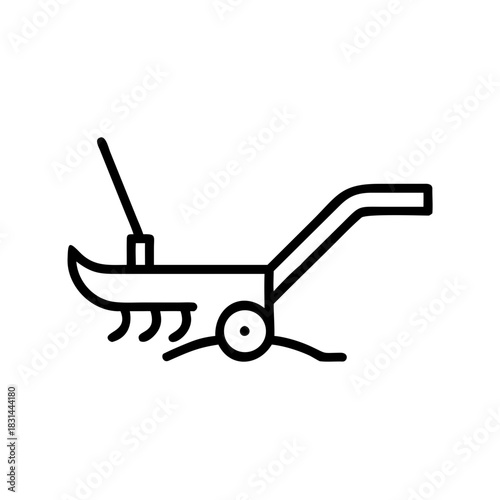 Simplified line drawing of a plow used for farming soil preparation  