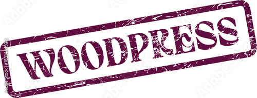 Distressed purple rubber stamp impression featuring the word WOODPRESS for publishing and branding applications
