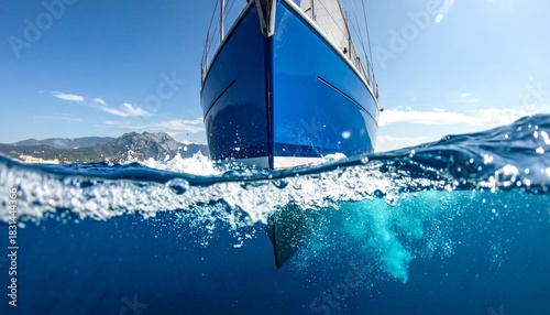 Sailing yacht in sea with view from below.