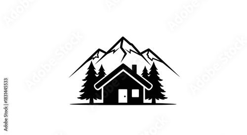 Serene mountain cabin nestled among pine trees evokes cozy retreat and adventurous escape