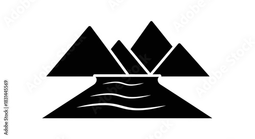 Majestic mountain peaks rise above a serene river, symbolizing nature's grandeur and peaceful journeys