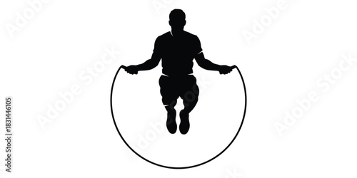 Silhouette of a man exercising by jumping rope, depicting fitness and agility in a dynamic action pose