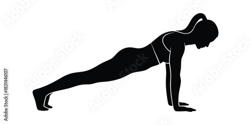 Silhouette of a woman performing a plank exercise, demonstrating strength and fitness