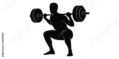 Silhouette of a Weightlifter Performing a Squat with a Barbell on His Shoulders