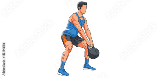 Man Performing Kettlebell Exercise Strength Training and Fitness Concept Illustration